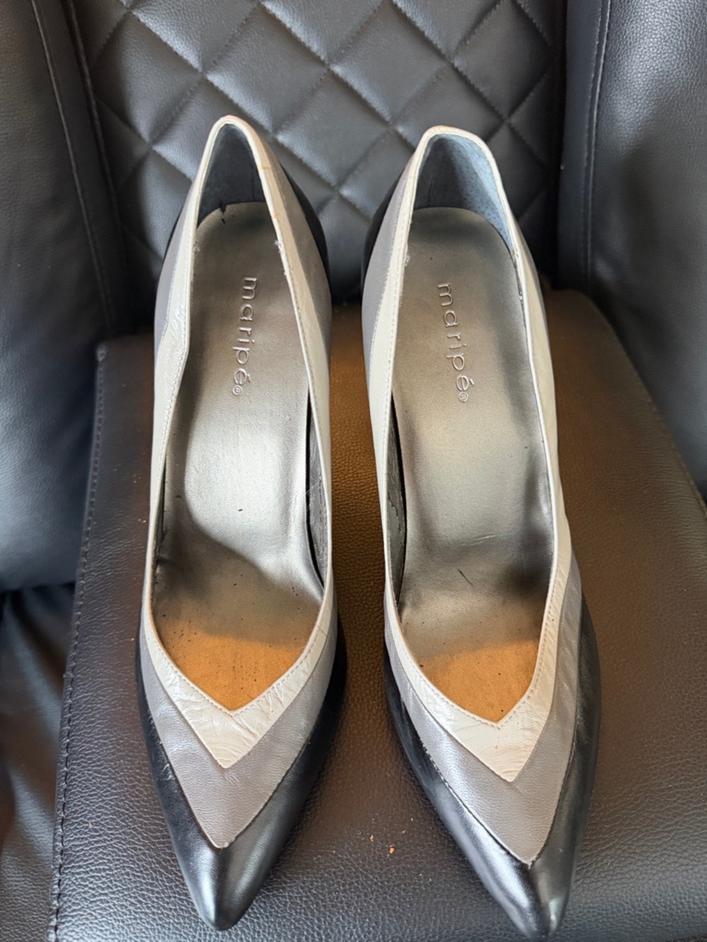 Maripe Black, Gray and Cream Pointed Toe Pumps